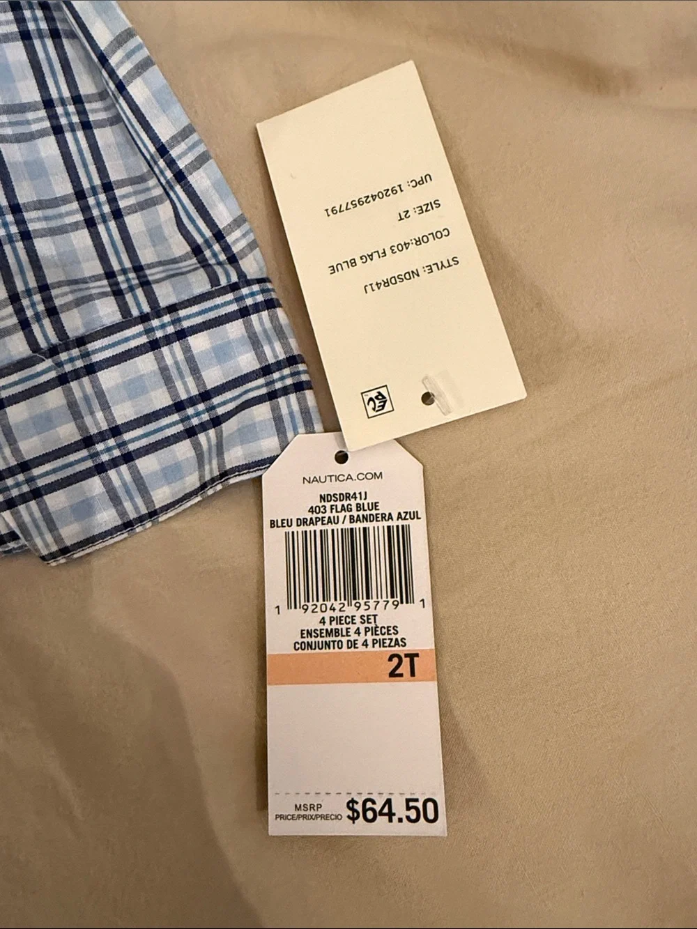 Nautica Navy Vest & Blue Plaid Shirt with Khaki Pants and Polka Dot Tie